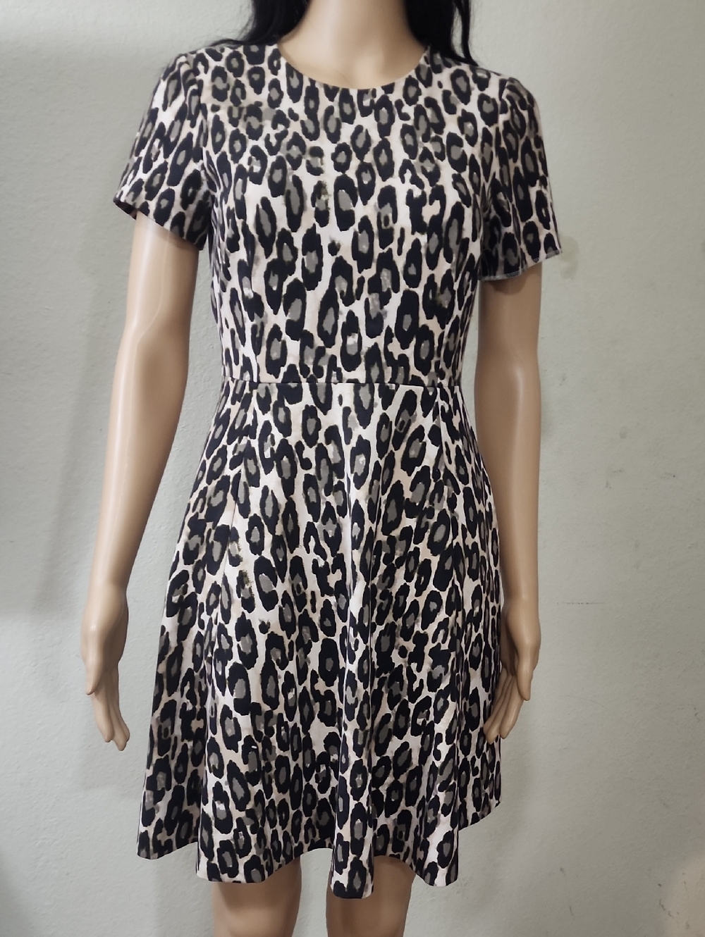 Kate Spade Leopard Print Short Sleeve A-Line Dress — Black & Cream